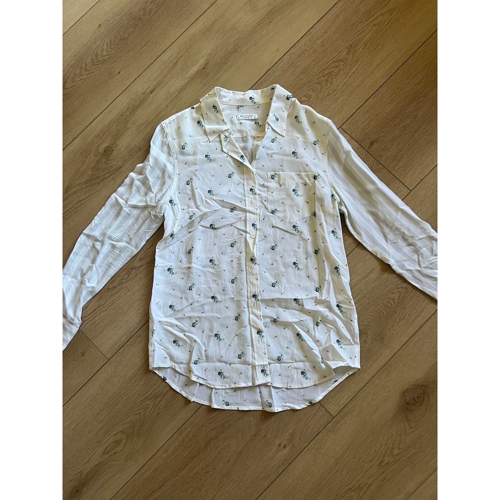 Equipment Femme Silk Striped Sleeve‎ Floral Print Shirt White XS